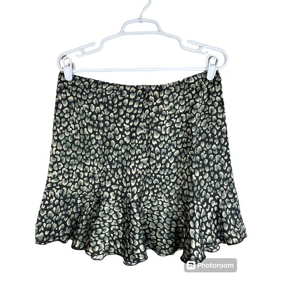 Free People Intimately Button Up Silky Mini Animal Print Grey Black Skirt Size L - Picture 1 of 5